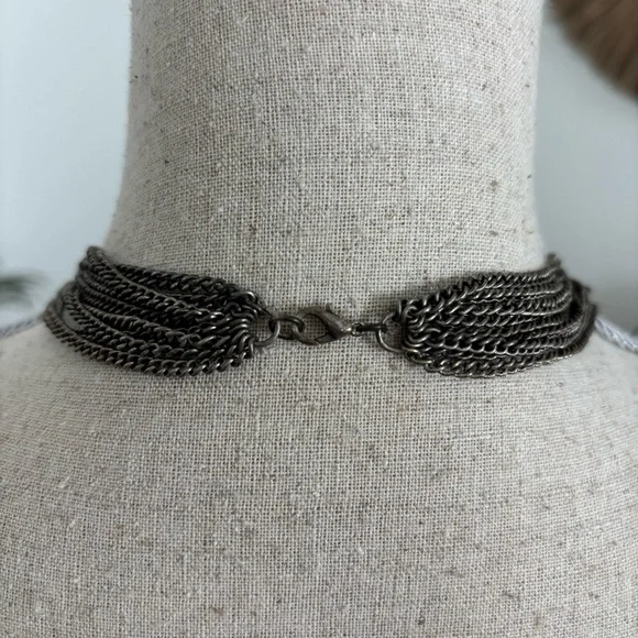 🪴$5/25🪴 Multi Strand Silver Geometric Pendant Fringed Long Statement Necklace - Picture 7 of 8